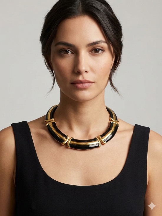Monet Jewelry - Vintage Signed Monet Black Enamel Neck Collar